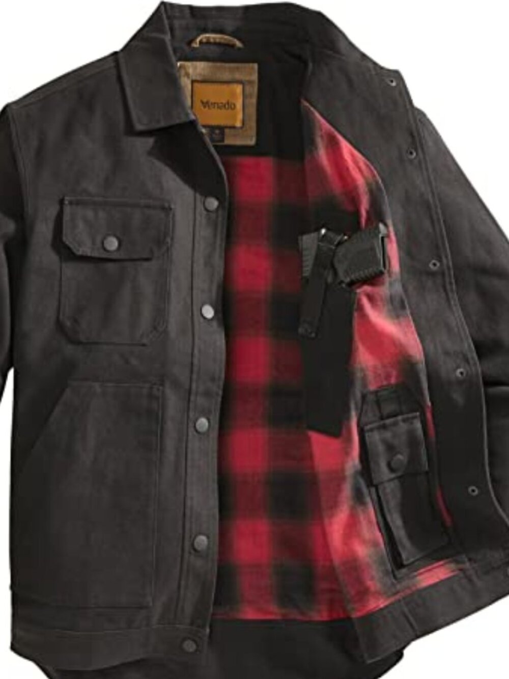 Men's Concealed Carry Flannel Lined Canvas Shirt Jacket - Black | XL